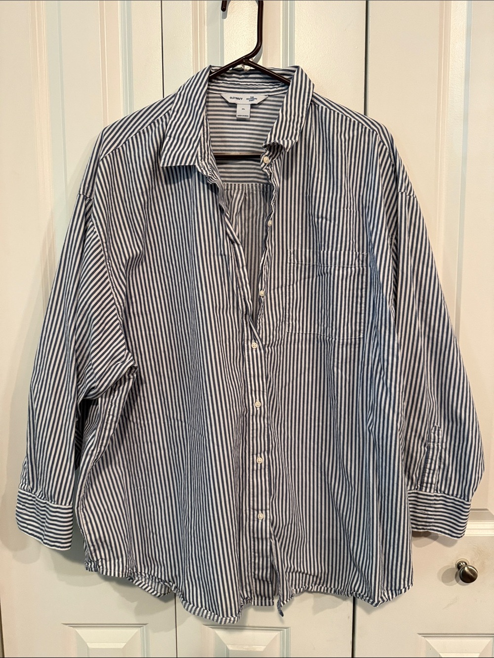 Old Navy Blue and White Striped Button Down Shirt